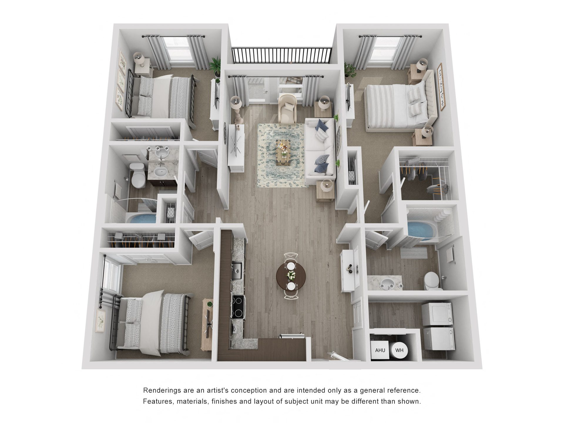 Floor plan for 3 beds, 2 baths, 1248 sqft